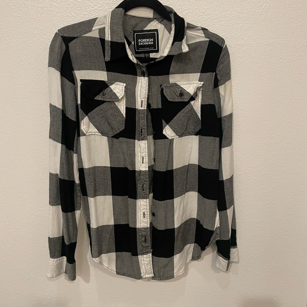 Foreign Exchange Black and White Plaid Flannel